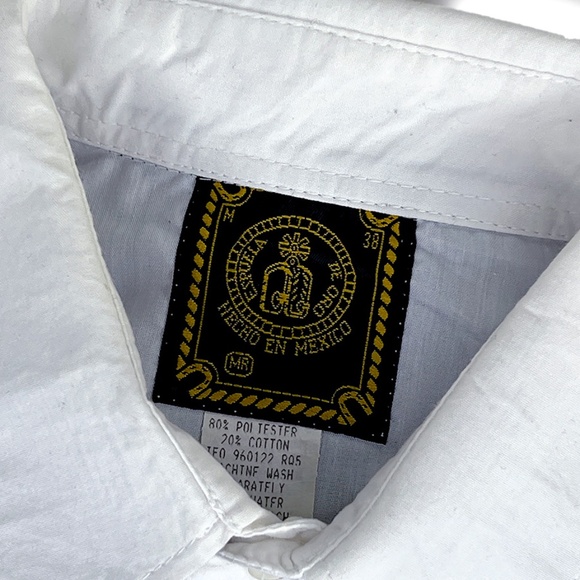 Espuela de Oro Vintage White & Black Western Shirt with Leather Trim - Picture 6 of 6
